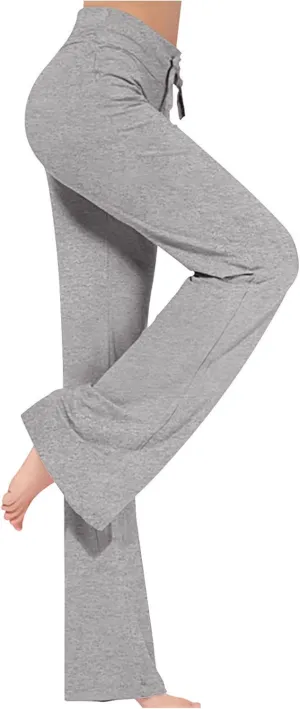 Women Plus Size Yoga Pants 2025 Casual Drawstring Elastic High Waist Wide Leg Workout Trousers Loose Palazzo Pants
