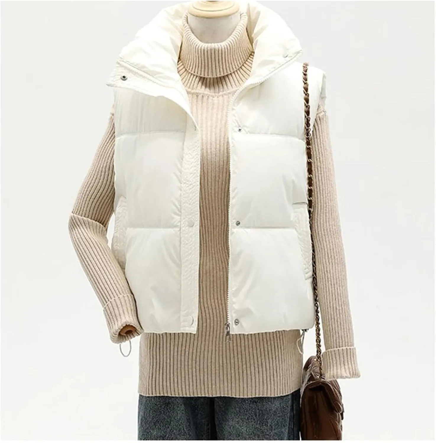 Women Puffer Vest Loose Zip Up Stand Collar Sleeveless Puffy Jackets Winter Cotton Padded Waistcoat