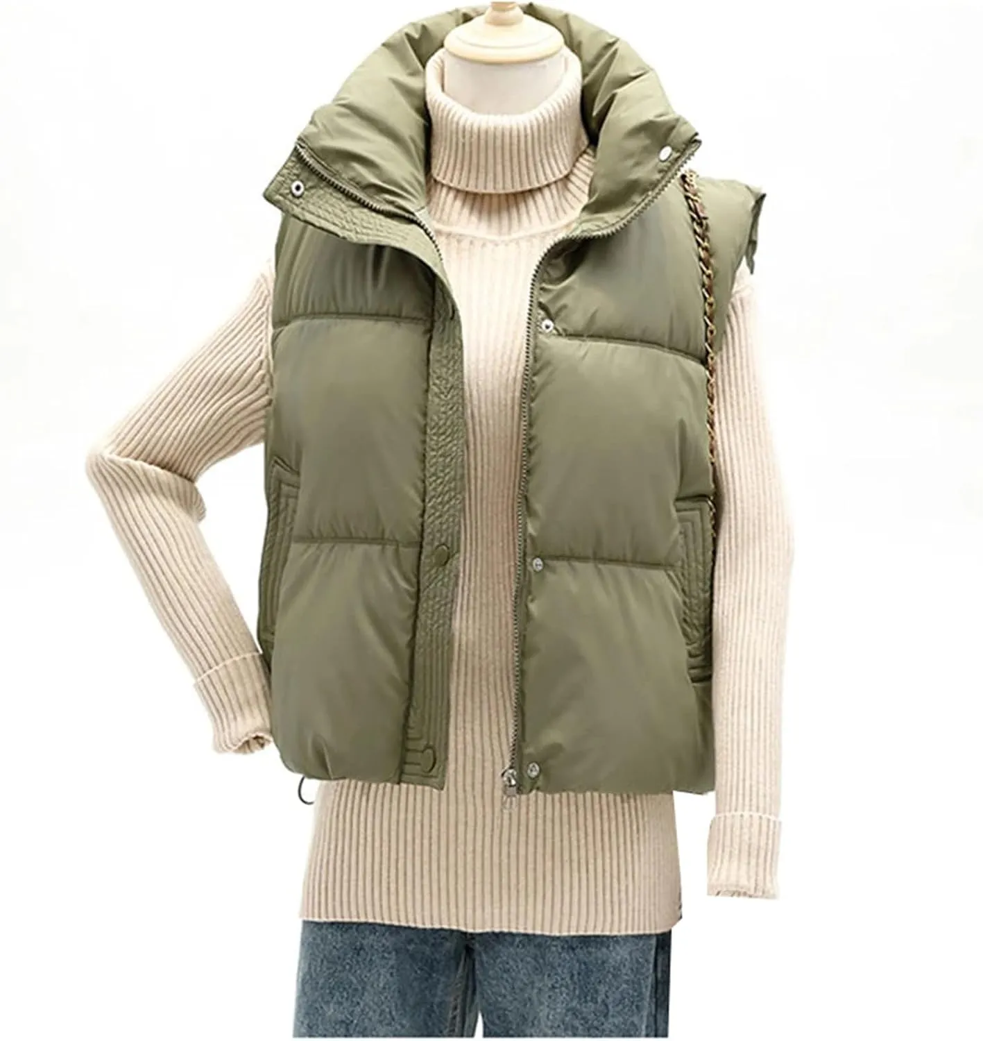 Women Puffer Vest Loose Zip Up Stand Collar Sleeveless Puffy Jackets Winter Cotton Padded Waistcoat
