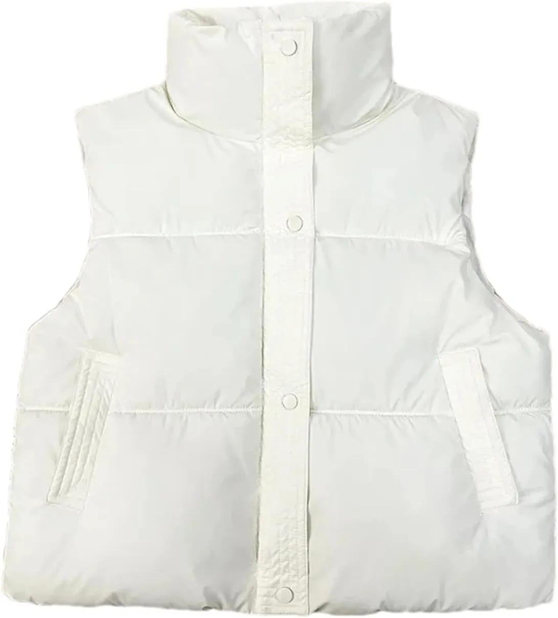 Women Puffer Vest Loose Zip Up Stand Collar Sleeveless Puffy Jackets Winter Cotton Padded Waistcoat