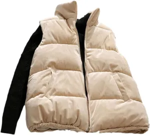 Women Sleeveless Vest Winter Warm Jacket Down Cotton Padded Veats Mandarin Collar Sleeveless Waistcoat