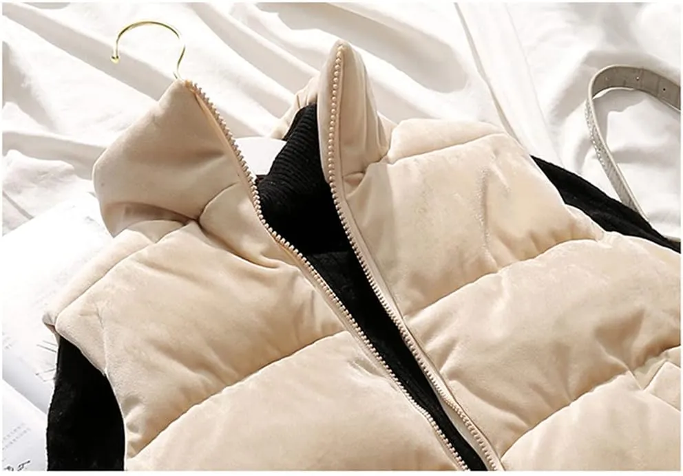 Women Sleeveless Vest Winter Warm Jacket Down Cotton Padded Veats Mandarin Collar Sleeveless Waistcoat