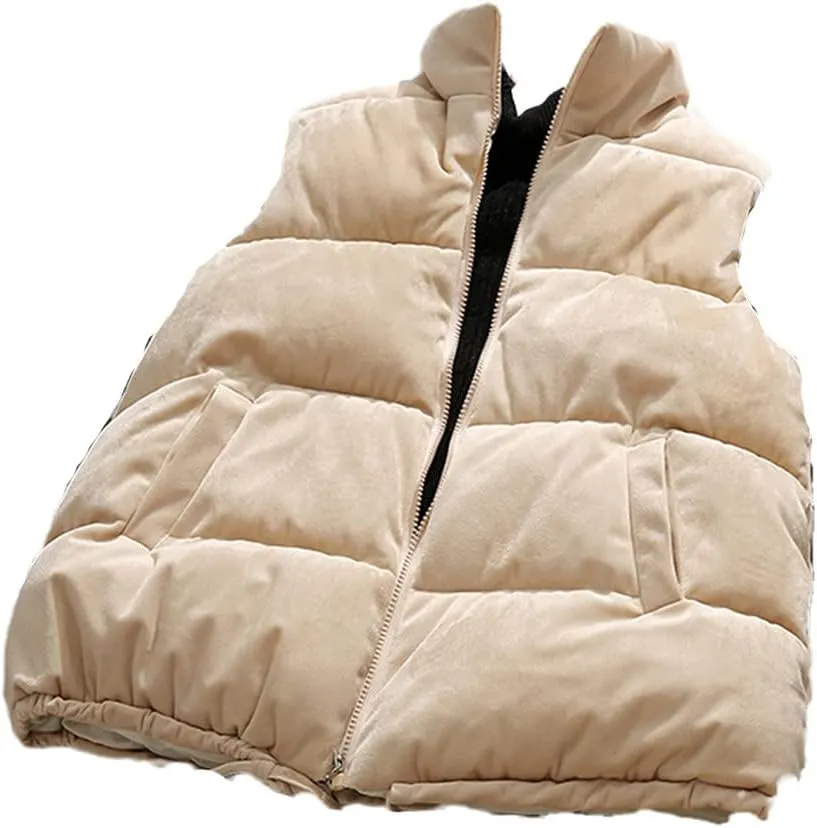 Women Sleeveless Vest Winter Warm Jacket Down Cotton Padded Veats Mandarin Collar Sleeveless Waistcoat