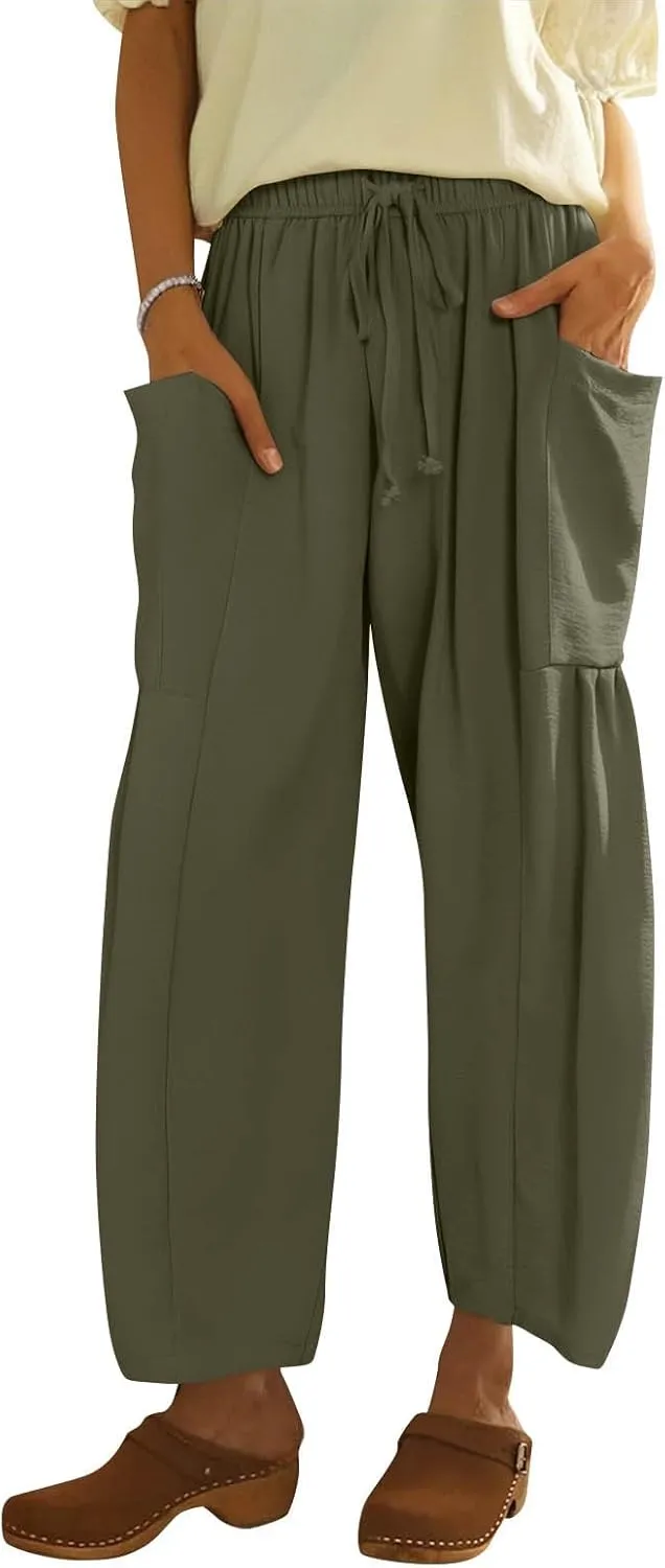 Women Summer Beach Vacation Pants Wide Leg High Waisted Drawstring Pants Casual Boho Loose Trendy Palazzo Clothes