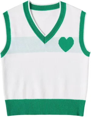 Women Sweater Vest Top for Girl Sleeveless V Neck Short Pullover Tank Color Block Striped Classical Cable Knit