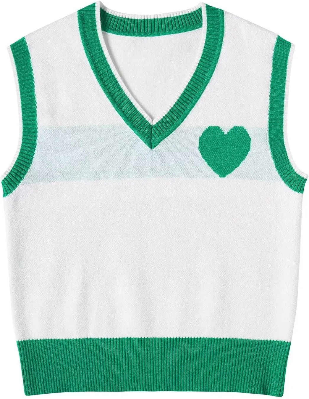 Women Sweater Vest Top for Girl Sleeveless V Neck Short Pullover Tank Color Block Striped Classical Cable Knit