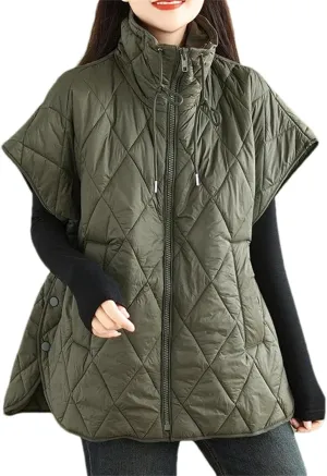 Women Winter Cotton Padded Vest Parkas Oversized Zipper Sleeveless Loose Puffer Waistcoat With Pockets