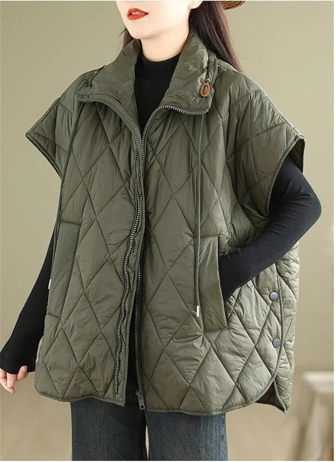 Women Winter Cotton Padded Vest Parkas Oversized Zipper Sleeveless Loose Puffer Waistcoat With Pockets