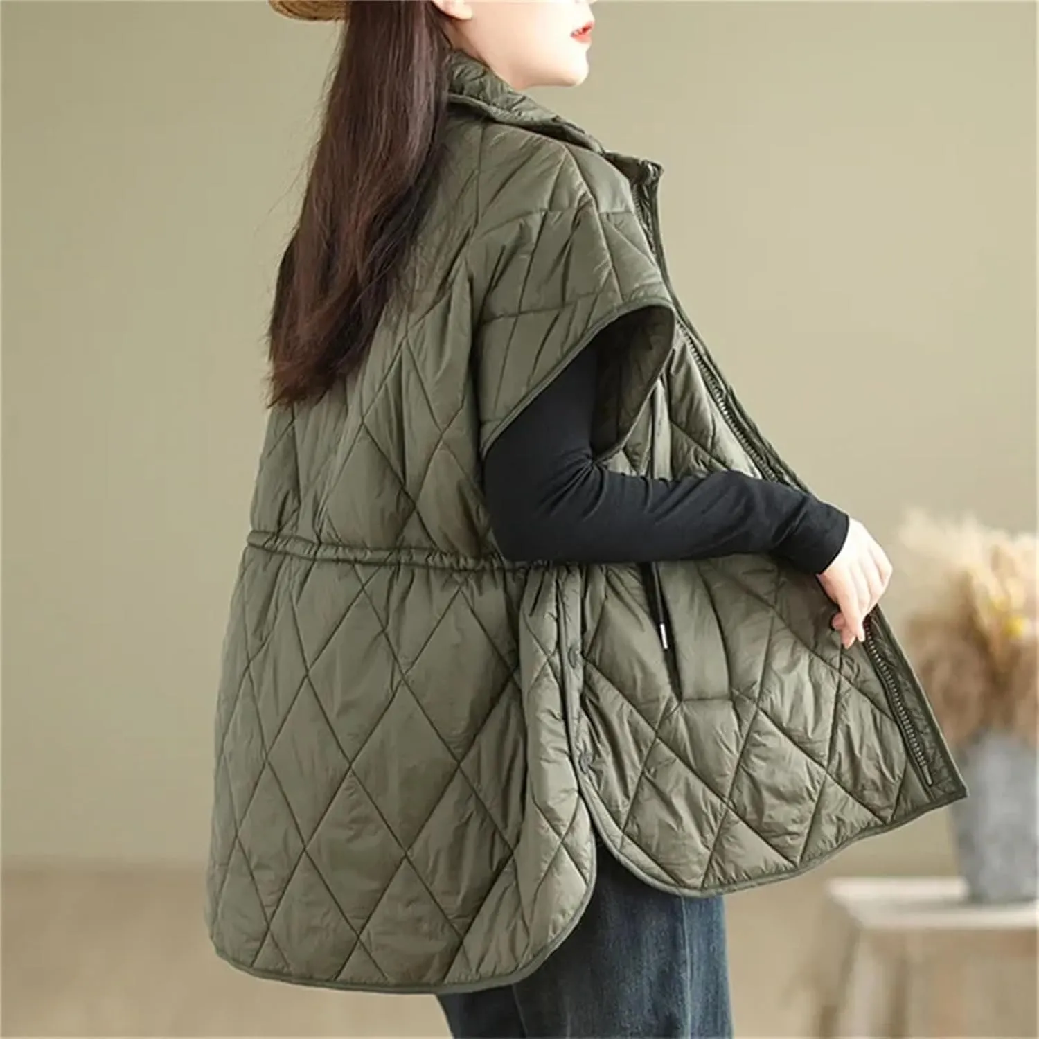 Women Winter Cotton Padded Vest Parkas Oversized Zipper Sleeveless Loose Puffer Waistcoat With Pockets