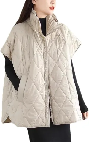 Women Winter Cotton Padded Vest Parkas Oversized Zipper Sleeveless Loose Puffer Waistcoat With Pockets