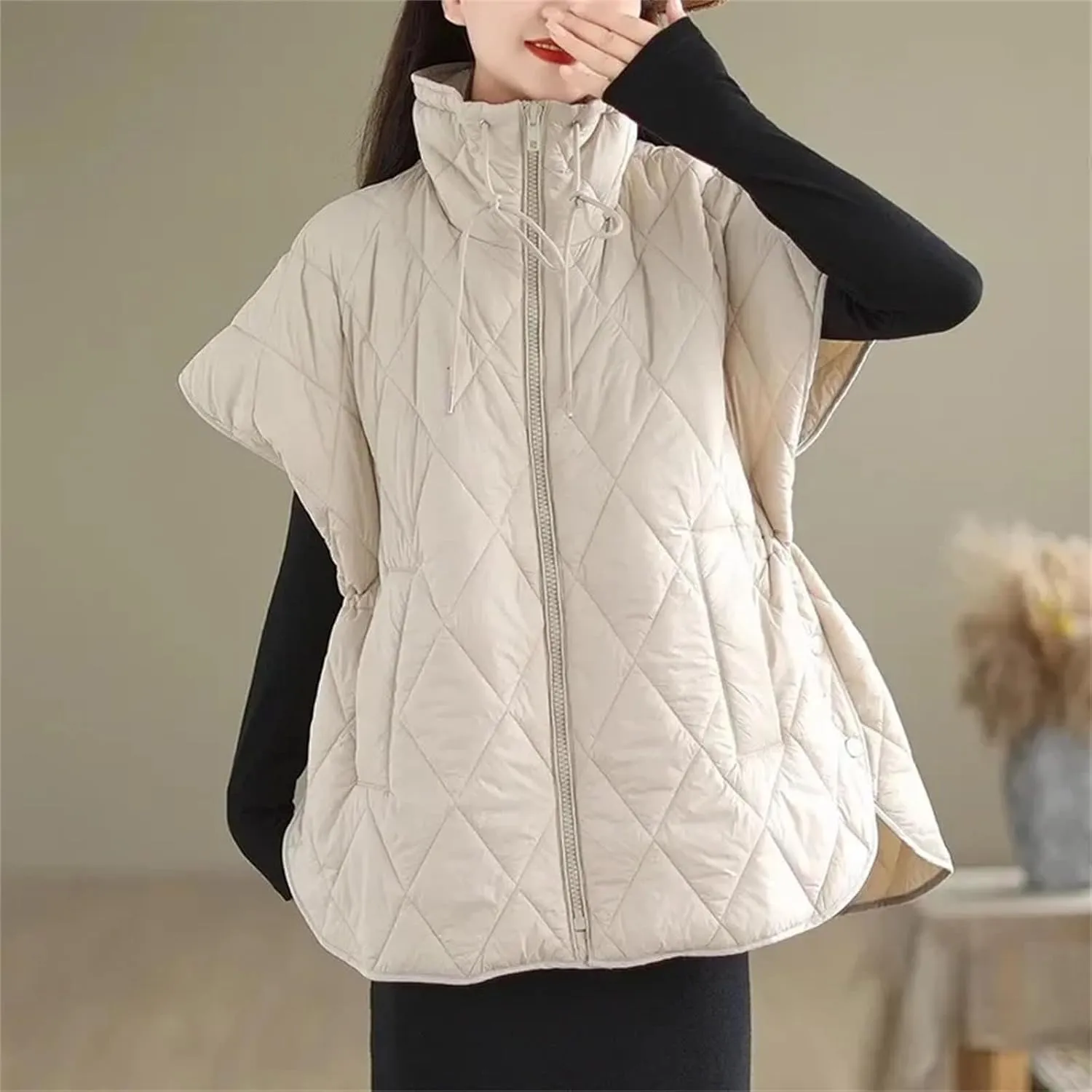 Women Winter Cotton Padded Vest Parkas Oversized Zipper Sleeveless Loose Puffer Waistcoat With Pockets