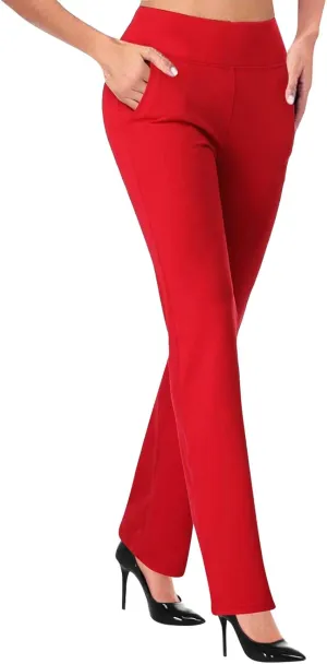 Womens Bootcut Dress Pants Business Casual Work Pants with Pockets High Waist Stretchy Trousers Pull On Office Slacks