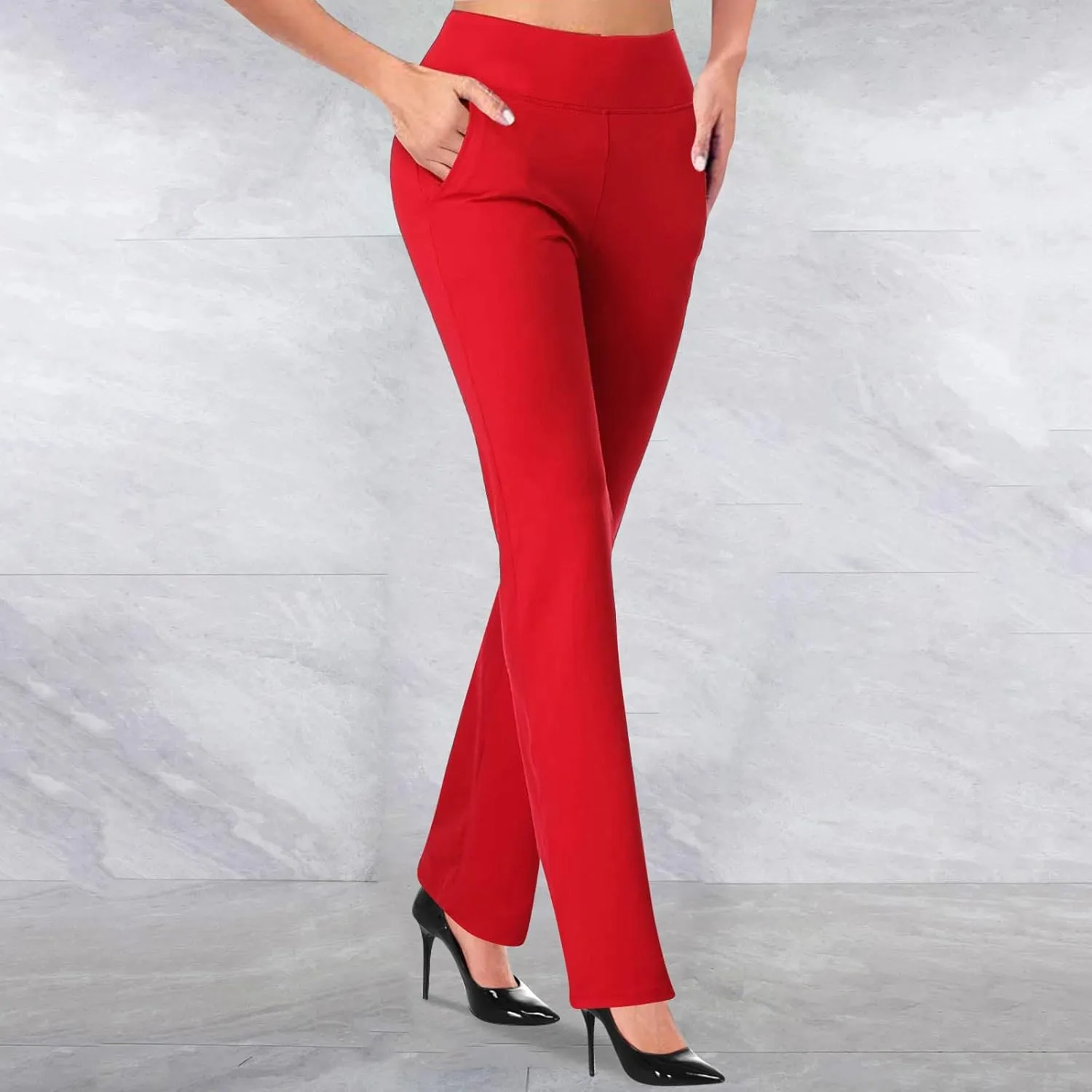 Womens Bootcut Dress Pants Business Casual Work Pants with Pockets High Waist Stretchy Trousers Pull On Office Slacks
