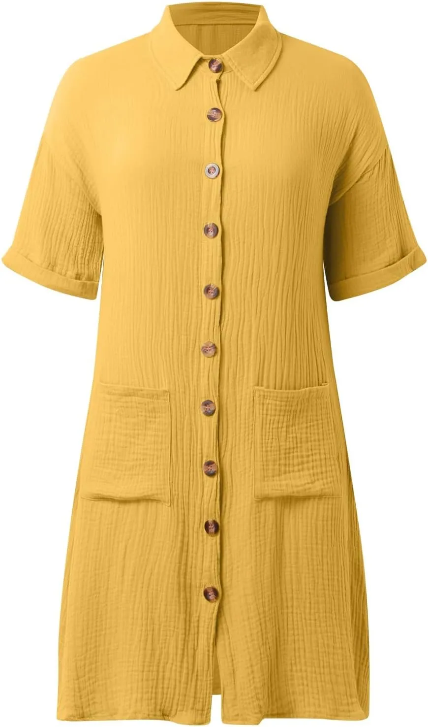 Womens Button Down Shirt Dress Summer Cotton Linen V-Neck Mini Dress Casual Short Sleeve Loose Tunic Dresses