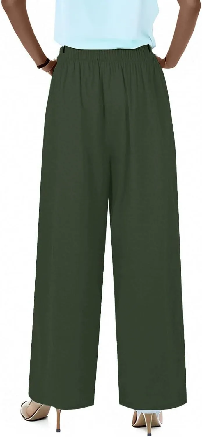 Womens Cargo Pants, Women's Hiking Pants Lounge Work Trousers High Waisted Linen Cotton Straight Leg Summer