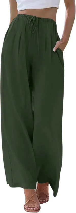 Womens Cargo Pants, Women's Hiking Pants Lounge Work Trousers High Waisted Linen Cotton Straight Leg Summer