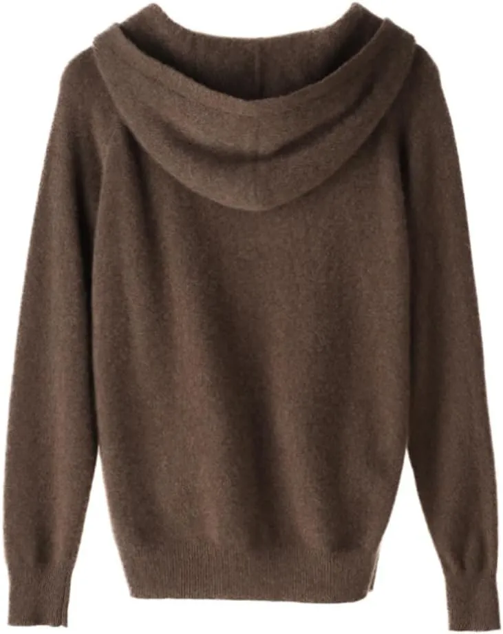Women's Cashmere Lightweight Long Sleeves Zip-Up Hoodie Sweater