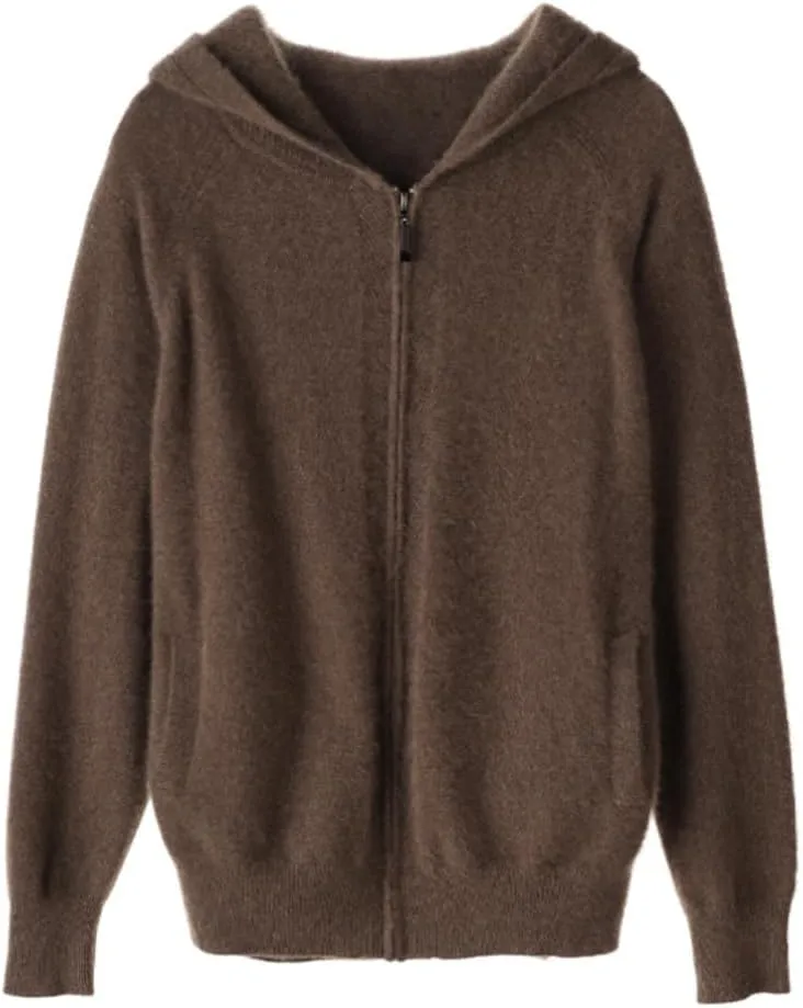 Women's Cashmere Lightweight Long Sleeves Zip-Up Hoodie Sweater