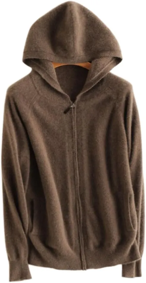 Women's Cashmere Lightweight Long Sleeves Zip-Up Hoodie Sweater