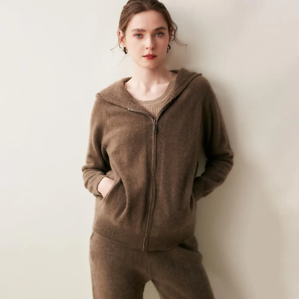 Women's Cashmere Lightweight Long Sleeves Zip-Up Hoodie Sweater