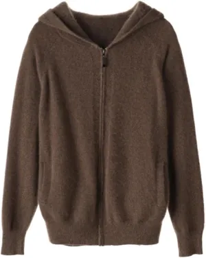 Women's Cashmere Lightweight Long Sleeves Zip-Up Hoodie Sweater