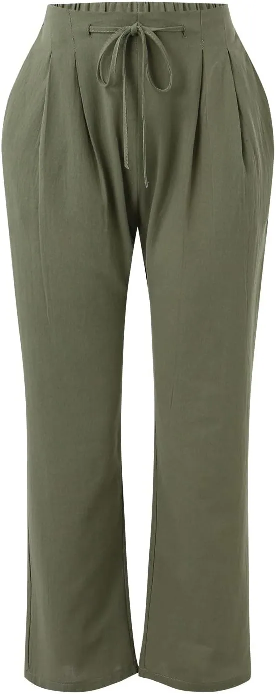 Women's Casual Pants Solid Cotton Drawstring Elastic High Waist Lightweight Joggers with Pockets 2025 Fit Summer