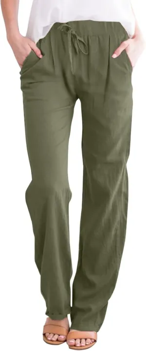 Women's Casual Pants Solid Cotton Drawstring Elastic High Waist Lightweight Joggers with Pockets 2025 Fit Summer
