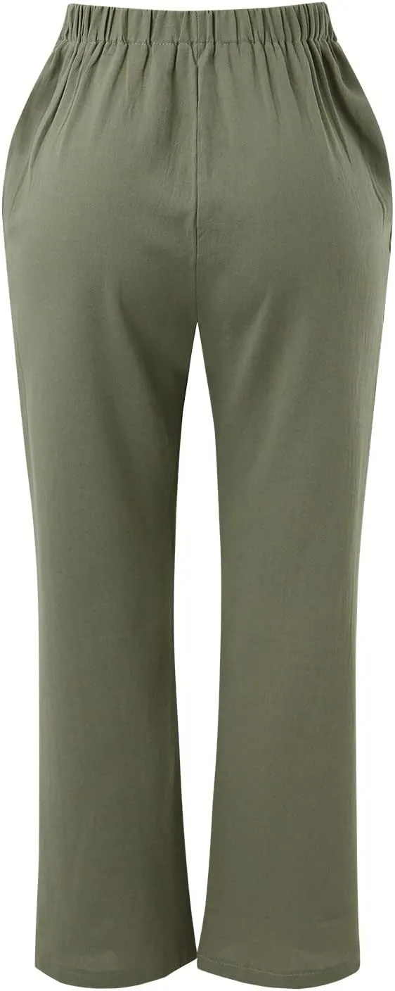 Women's Casual Pants Solid Cotton Drawstring Elastic High Waist Lightweight Joggers with Pockets 2025 Fit Summer