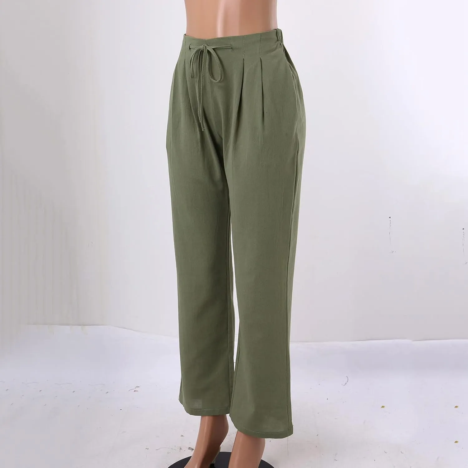 Women's Casual Pants Solid Cotton Drawstring Elastic High Waist Lightweight Joggers with Pockets 2025 Fit Summer