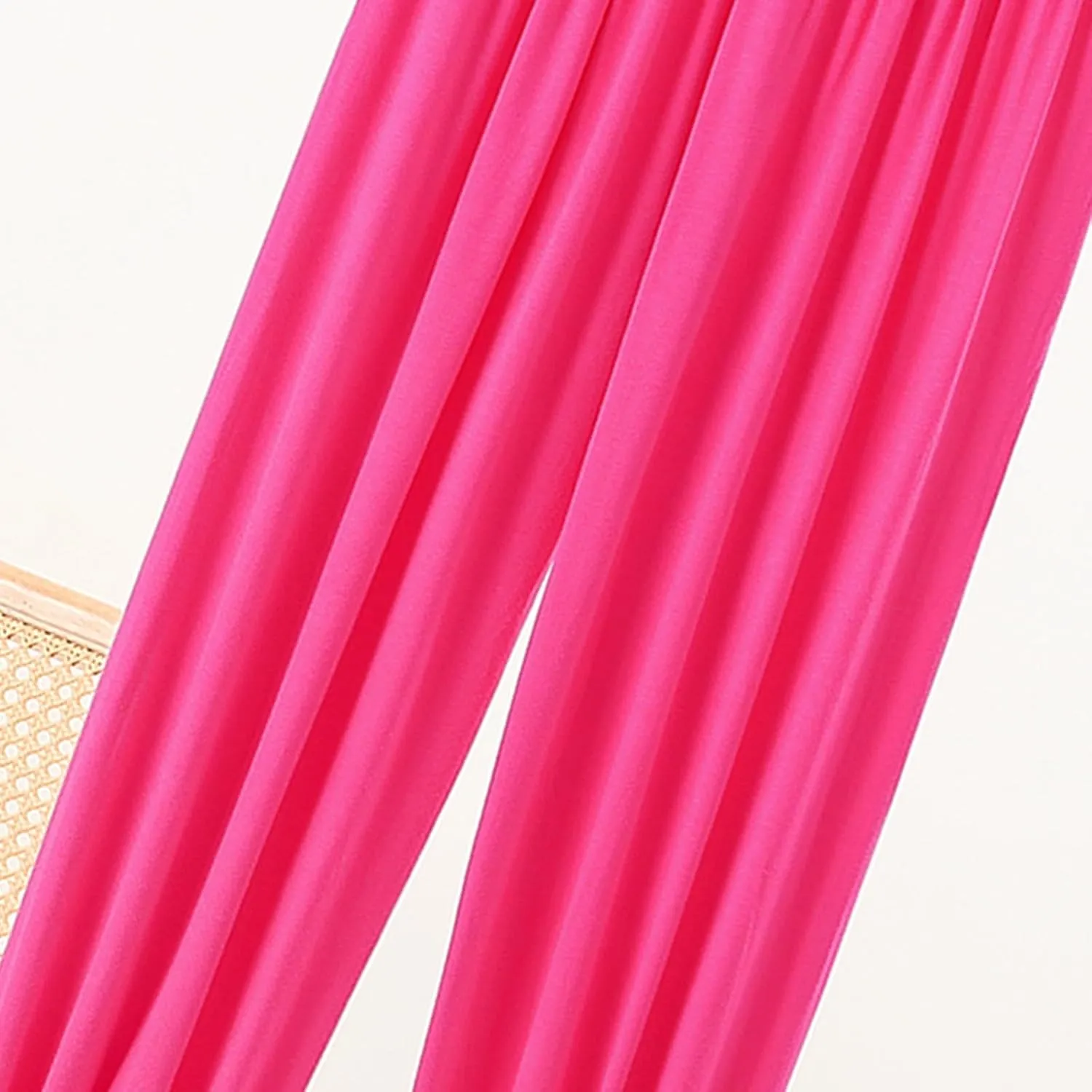 Women's Casual Wide Leg Pants Elastic High Waist Lounge Pants Summer Lightweight Solid Color Baggy Comfy Yoga Trousers