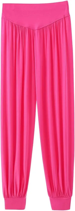 Women's Casual Wide Leg Pants Elastic High Waist Lounge Pants Summer Lightweight Solid Color Baggy Comfy Yoga Trousers