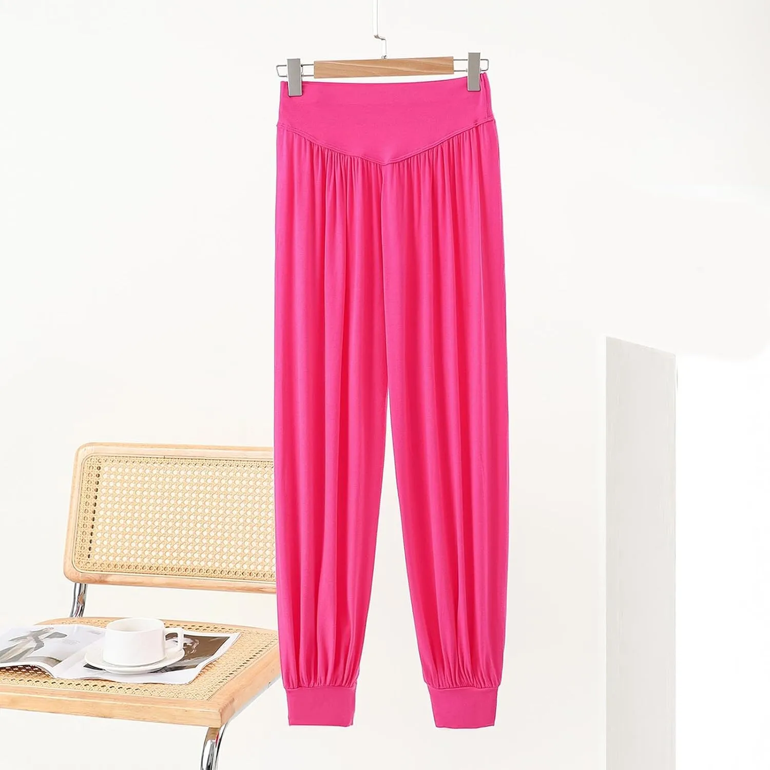 Women's Casual Wide Leg Pants Elastic High Waist Lounge Pants Summer Lightweight Solid Color Baggy Comfy Yoga Trousers