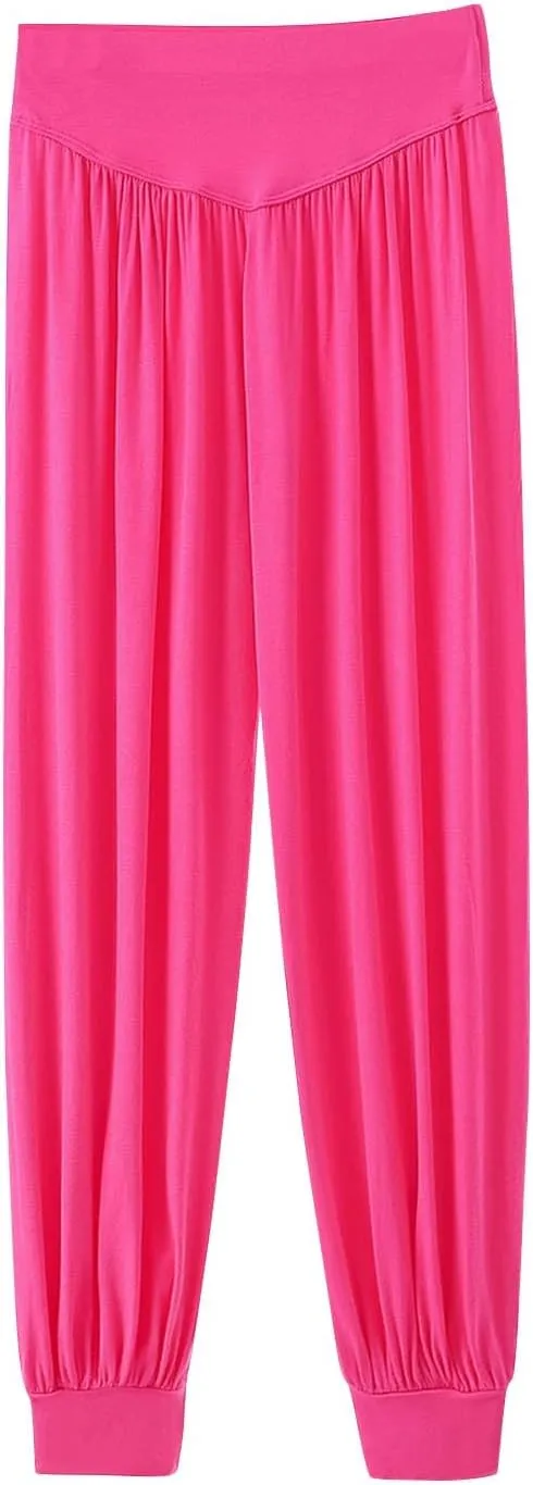 Women's Casual Wide Leg Pants Elastic High Waist Lounge Pants Summer Lightweight Solid Color Baggy Comfy Yoga Trousers