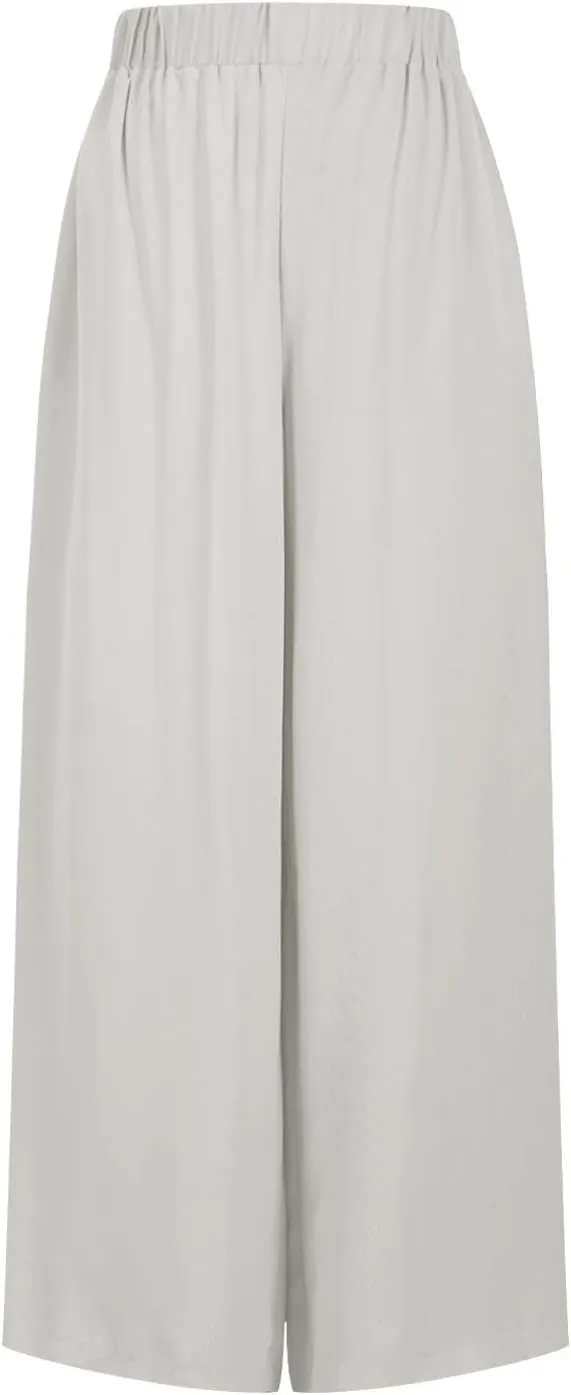 Womens Casual Wide Leg Pants Pleated High Elastic Waist Flowy Loose Beach Palazzo Pants Baggy Work Trousers Summer