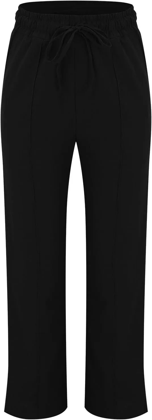 Womens Cotton Linen Baggy Wide Leg Pants Casual Drawstring Elastic Waisted Palazzo Harem Trousers with Pockets