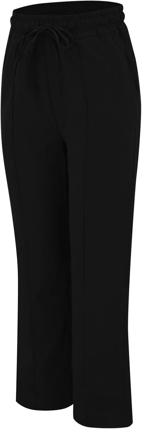 Womens Cotton Linen Baggy Wide Leg Pants Casual Drawstring Elastic Waisted Palazzo Harem Trousers with Pockets
