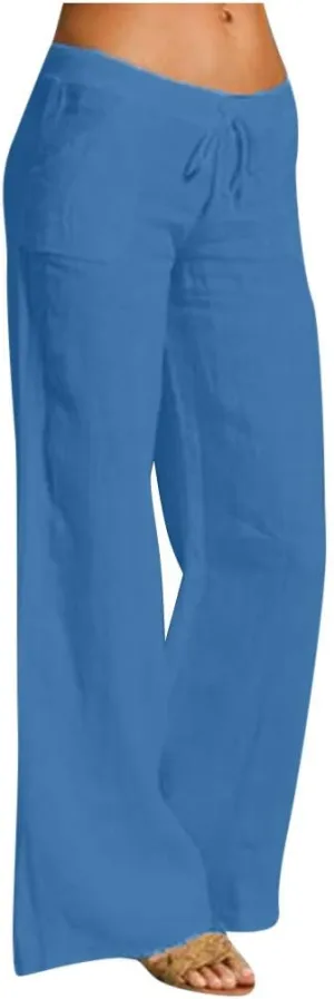 Womens Cotton Linen Palazzo Pants Summer Lightweight Drawstring Elastic Waist Casual Wide Leg Trousers with Pockets