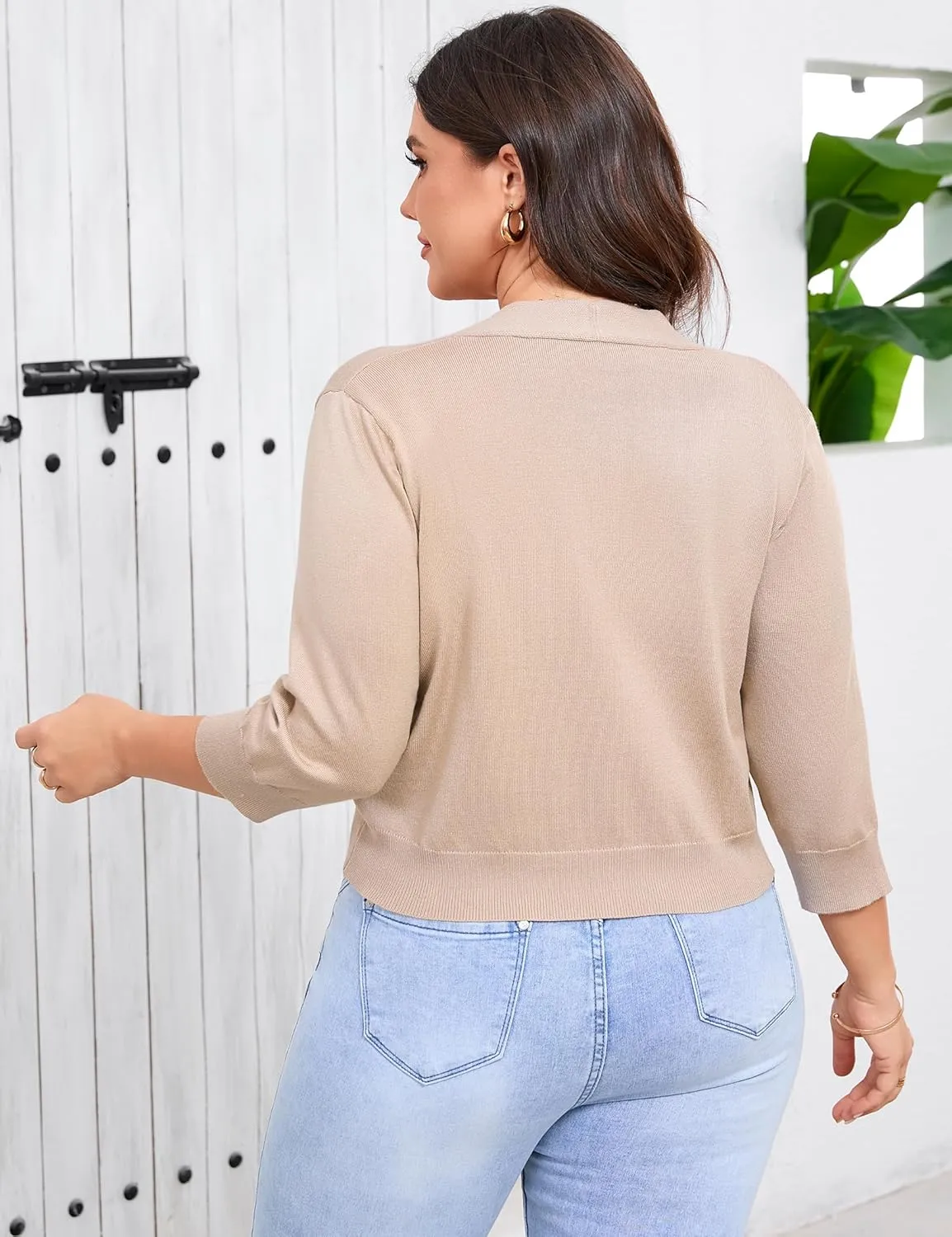 Womens Cropped Cardigan Sweaters 3/4 Sleeve Open Front Short Bolero Shrugs Lightweight Knit Shrug Plus Size