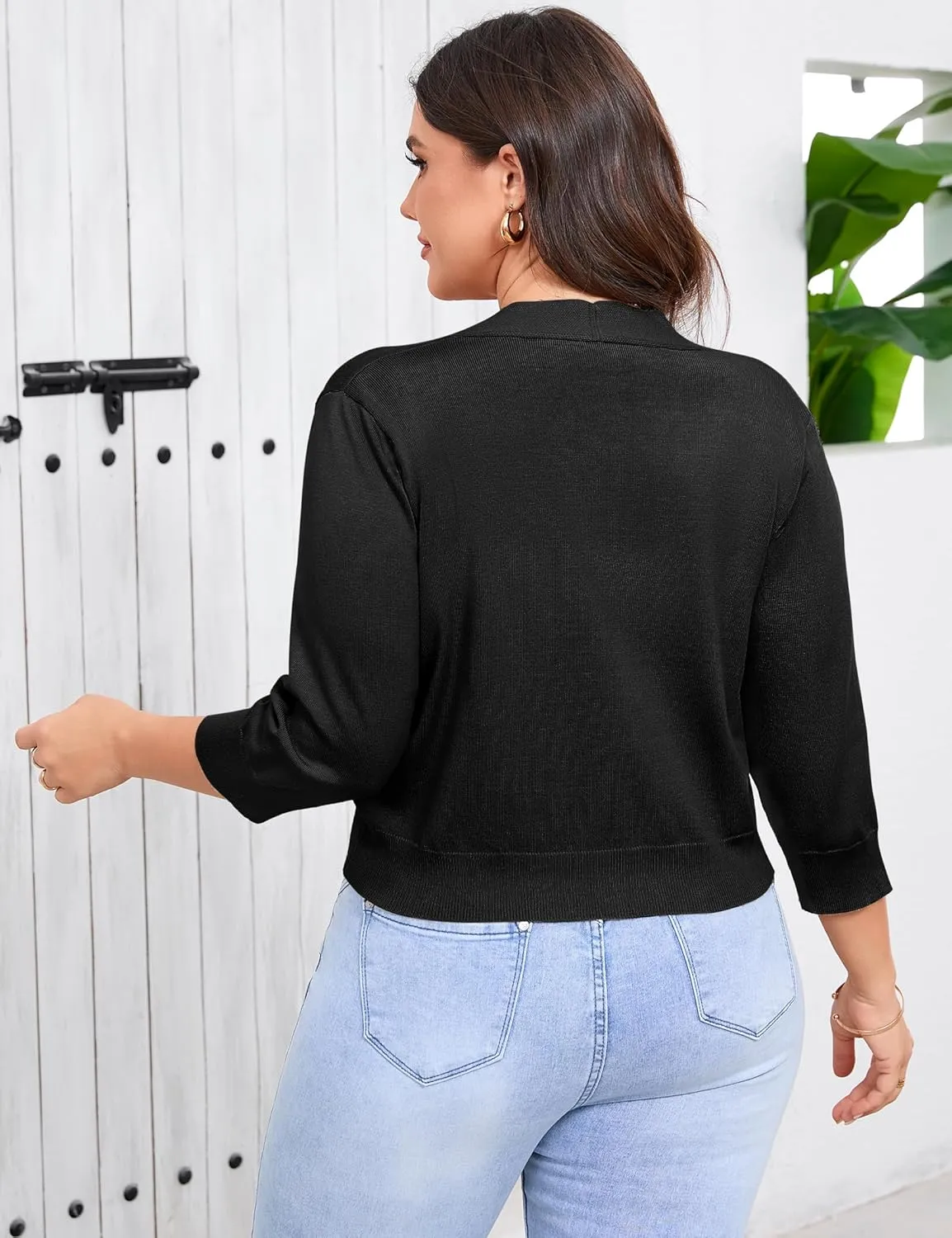 Womens Cropped Cardigan Sweaters 3/4 Sleeve Open Front Short Bolero Shrugs Lightweight Knit Shrug Plus Size