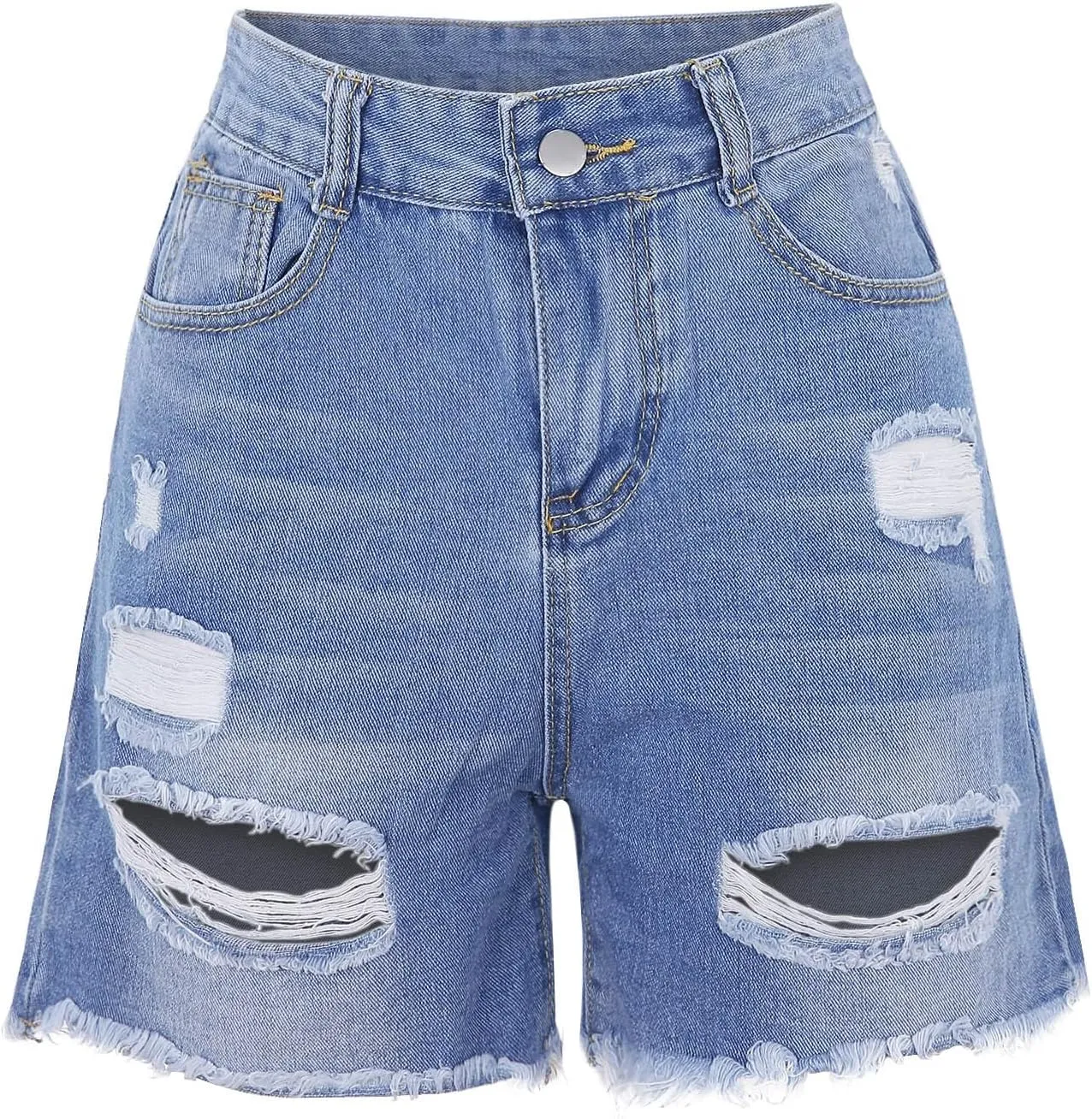 Womens Denim Bermuda Shorts High Waist Ripped Hole Distressed Short Jeans Junior Frayed Hem