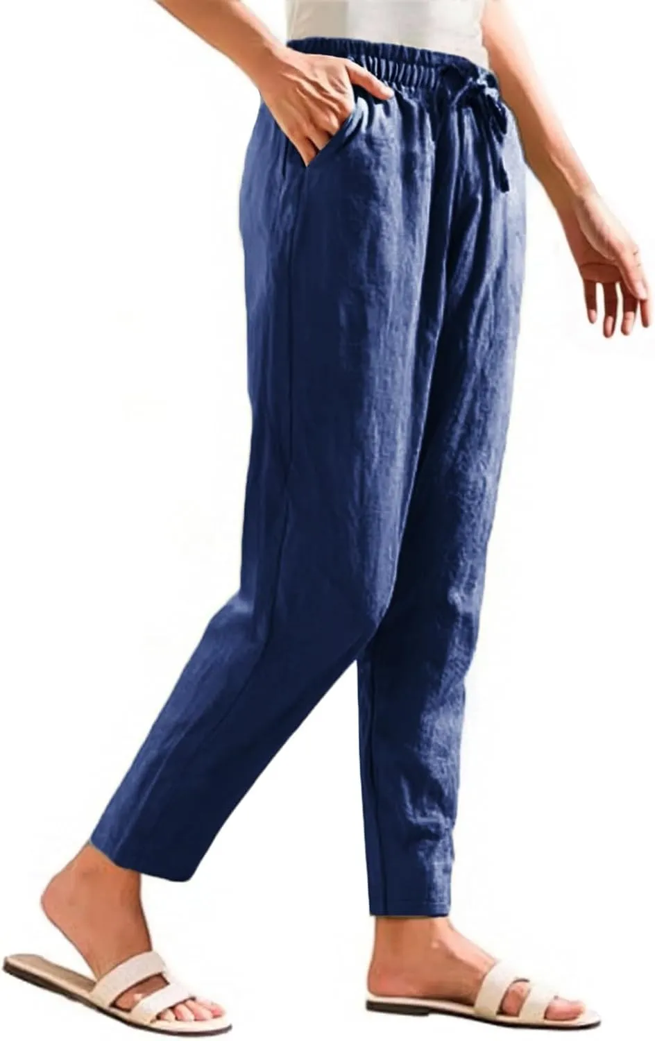 Womens Dress Pants Wide Leg High Waisted Cotton Linen Petite,Linen Sweatpants, Cargo Trousers with Pockets