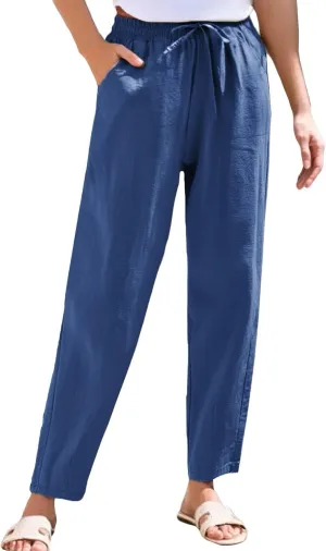Womens Dress Pants Wide Leg High Waisted Cotton Linen Petite,Linen Sweatpants, Cargo Trousers with Pockets