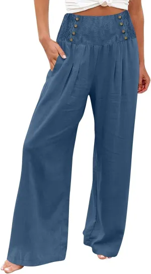 Women's Fashion Loose Casual Floral Printed High Waisted Wide Leg Dressy Loose Fit Pants