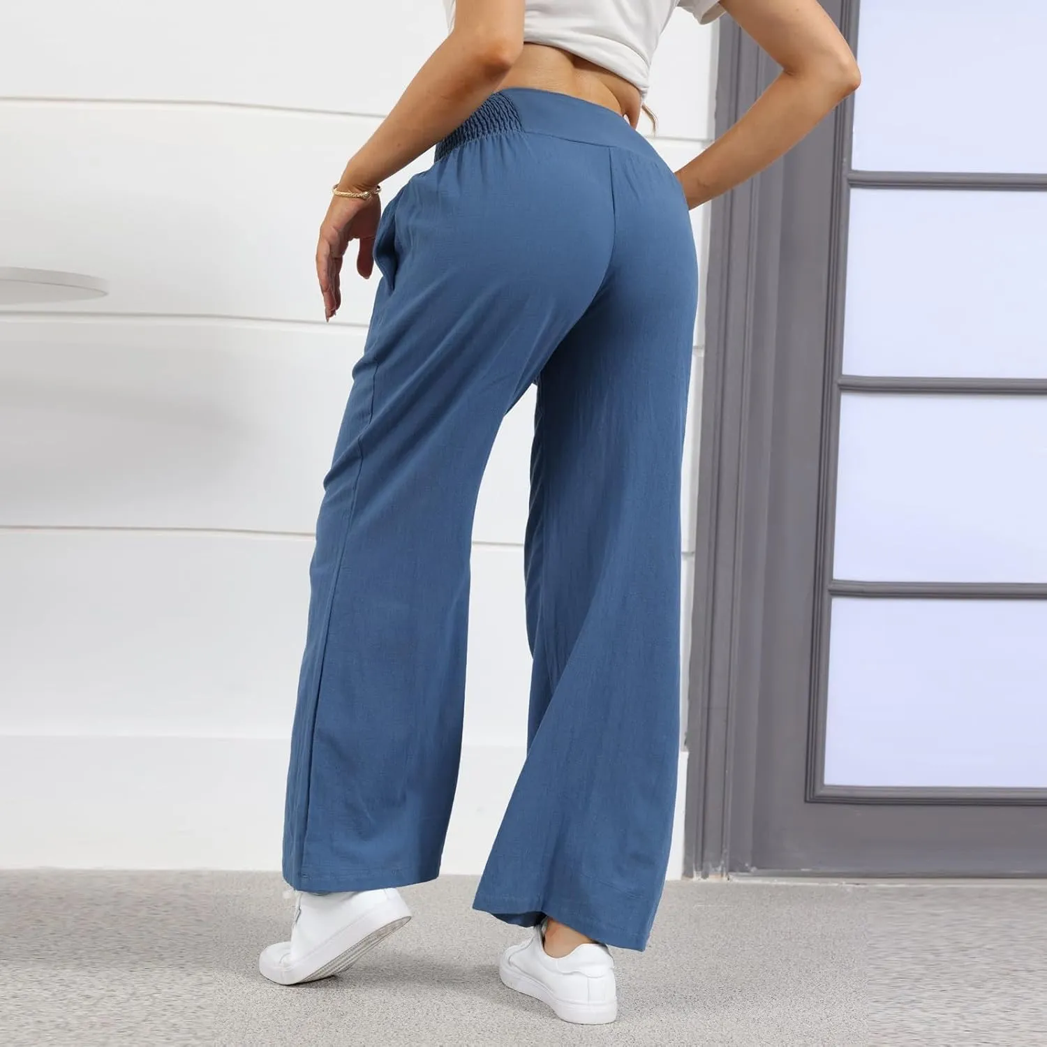Women's Fashion Loose Casual Floral Printed High Waisted Wide Leg Dressy Loose Fit Pants