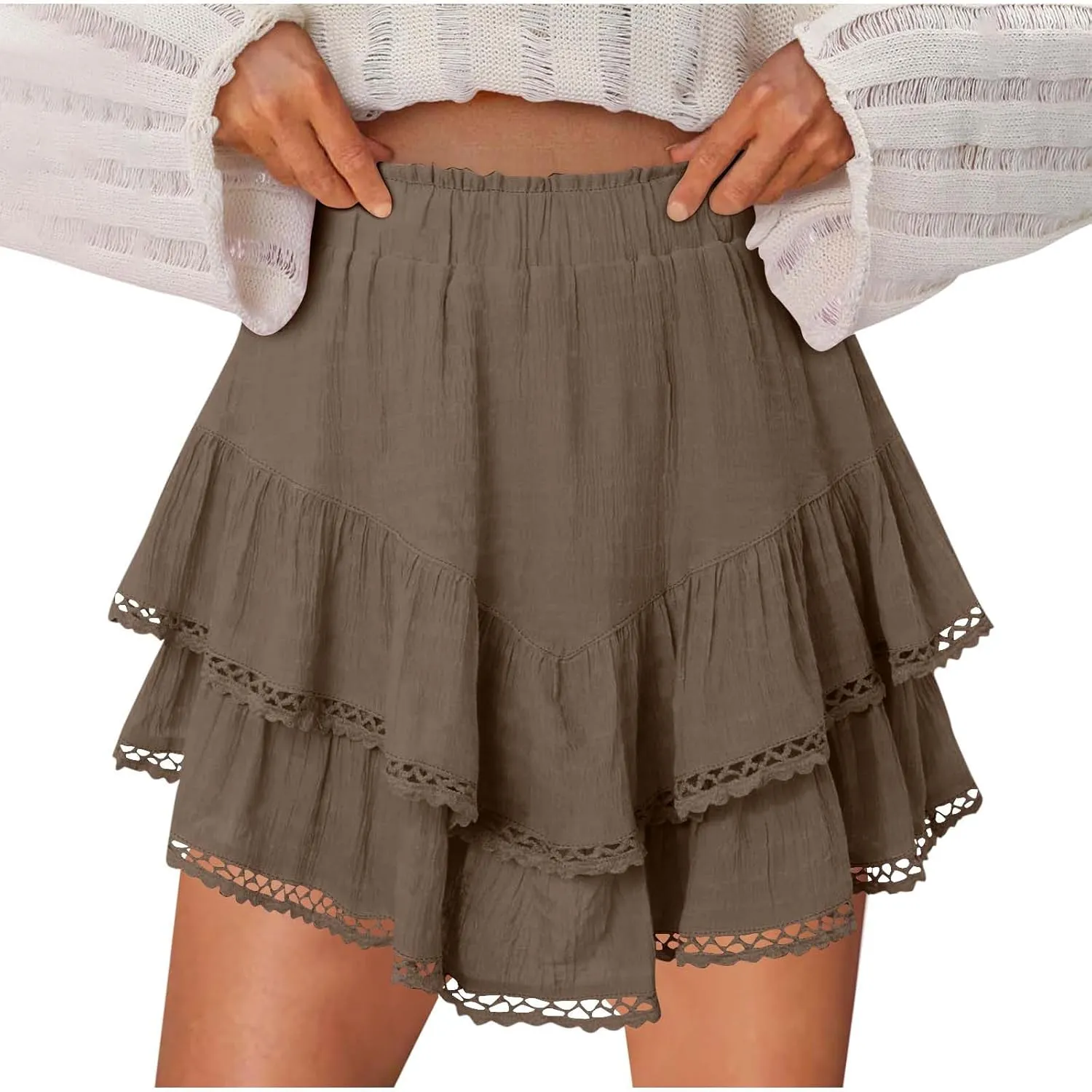 Womens Flowy Skirt Shorts Ruffled Tiered Basic Mini Skort High Waist Comfy Sport Athletic Tennis Skirt with Shorts 2025