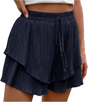Women's High Waisted Shorts Summer Casual Comfy Flowy Beach Skorts Cute Mini Skirts Wide Leg Vacation Short Pants