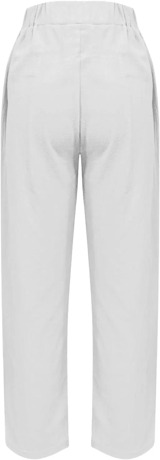 Women's High Waisted Straight Leg Pants Stretchy Business Casual Beach Pants Plus Size Work Trousers with Pockets