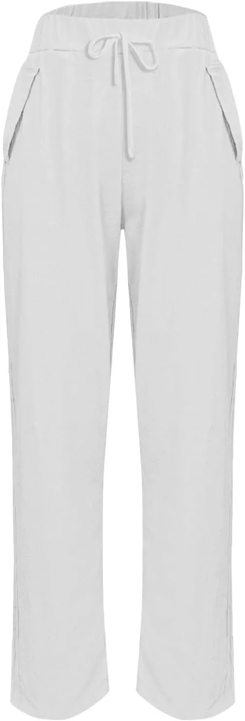 Women's High Waisted Straight Leg Pants Stretchy Business Casual Beach Pants Plus Size Work Trousers with Pockets