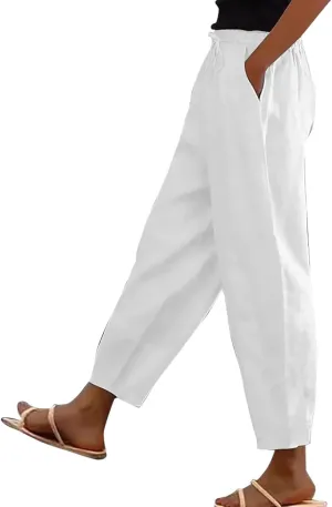 Women's High Waisted Straight Leg Pants Stretchy Business Casual Beach Pants Plus Size Work Trousers with Pockets