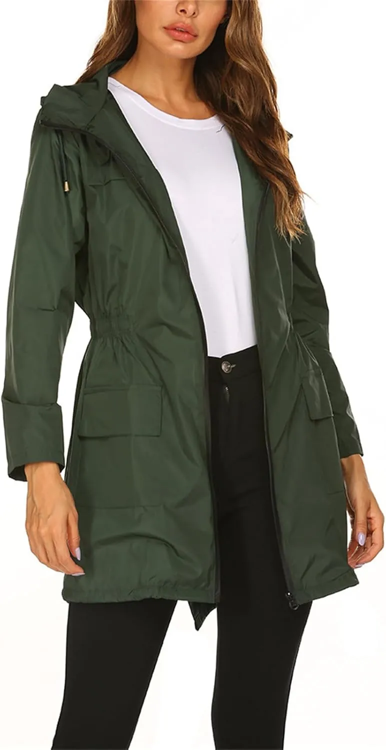 Women's Lightweight Raincoats Windbreaker Rain Jacket Waterproof Outdoor Hooded Trench Coats Travel Hiking